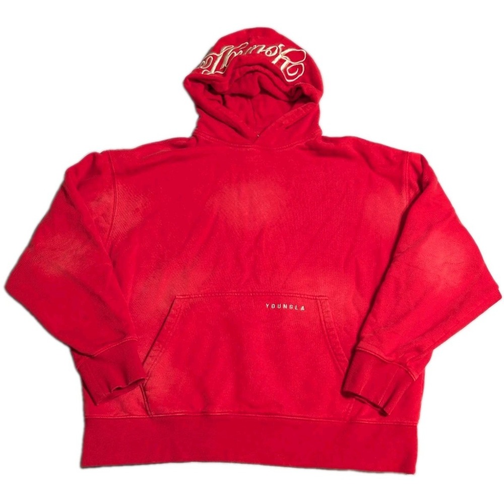 YoungLA 549 Phantom Hoodie Mens M Red Vintage Wash Embroidered Oversized